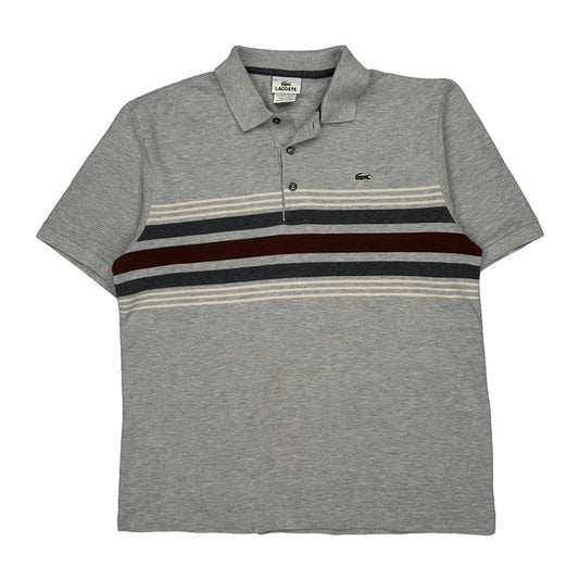 Lacoste Striped Polo Shirt - Medium Grey Cotton