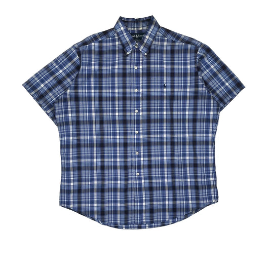 Ralph Lauren Checked Short Sleeve Shirt - XL Blue Cotton
