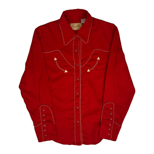 80S Panhandle Slim Contrast Stitch Shirt - Small Red Cotton