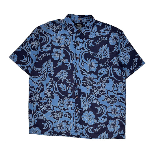 Vintage Gotcha Floral Hawaiian Shirt - Large Blue Polyester Blend