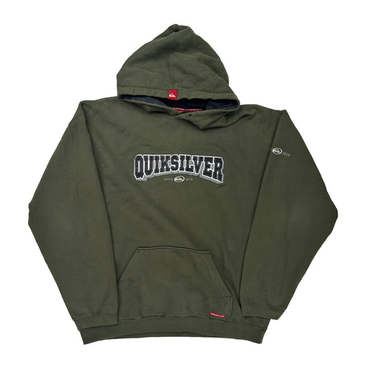 Since 1970 Quiksilver Spellout Hoodie - Large Green Cotton Blend