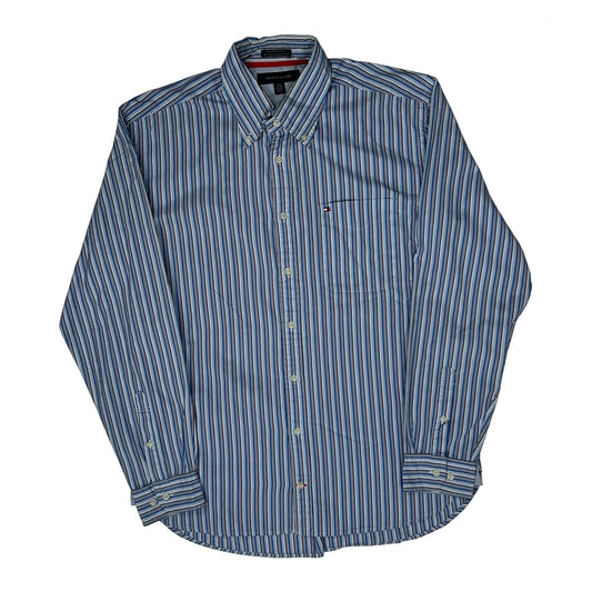 Vintage Tommy Hilfiger Striped Shirt - Large Blue Cotton
