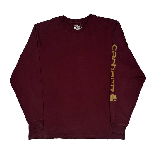 Carhartt Long Sleeve T-Shirt - Large Burgundy Cotton