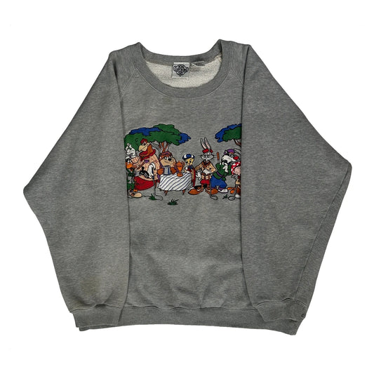 Looney Tunes Characters Acme Clothing Cartoon Sweatshirt - XL Grey Cotton Blend