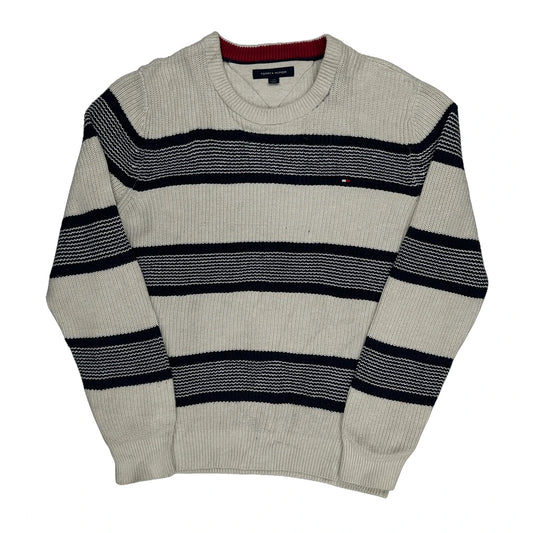 Vintage Tommy Hilfiger Striped Jumper - Large Cream Cotton