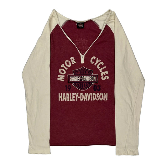 Metro, Cedar Rapids, Ia Harley Davidson Graphic Long Sleeve T-Shirt - Small Cream Cotton