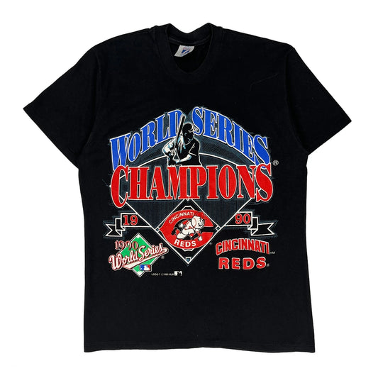 Vintage 1990 World Series Logo 7 Single Stitch T-Shirt - Large Black Polyester Blend
