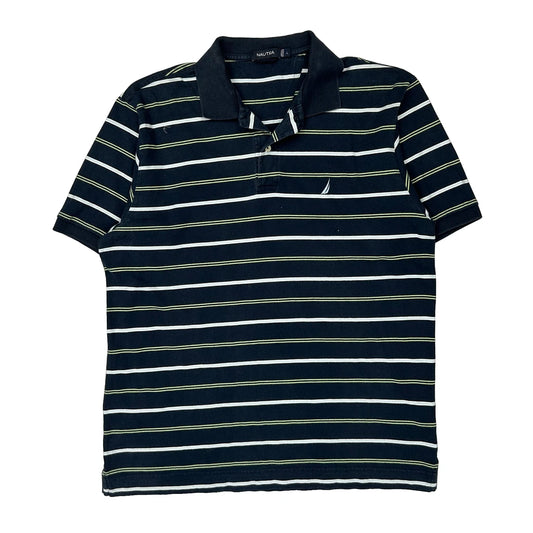 Nautica Striped Polo Shirt - Large Navy Cotton