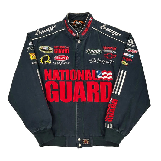 Vintage Dale Earnhardt Jr. National Guard Adidas Nascar Bomber Jacket - Medium Black Cotton