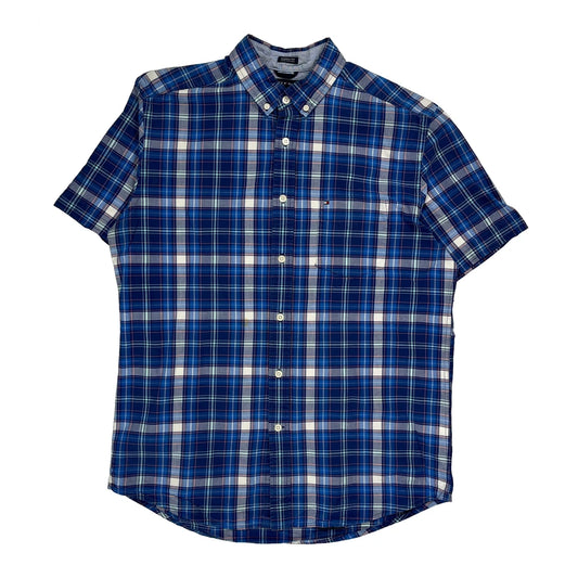 Tommy Hilfiger Checked Short Sleeve Shirt - Medium Blue Cotton