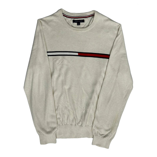 Tommy Hilfiger Striped Jumper - Large Cream Cotton