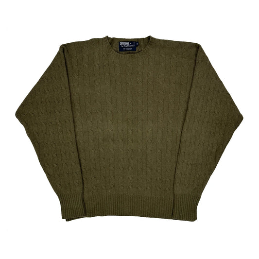 Cashmere Polo By Ralph Lauren Chunky Cable Knit Jumper - XL Green Cashmere