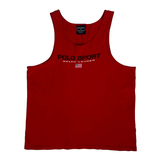 American Flag Polo Sport Spellout Vest - Large Red Cotton