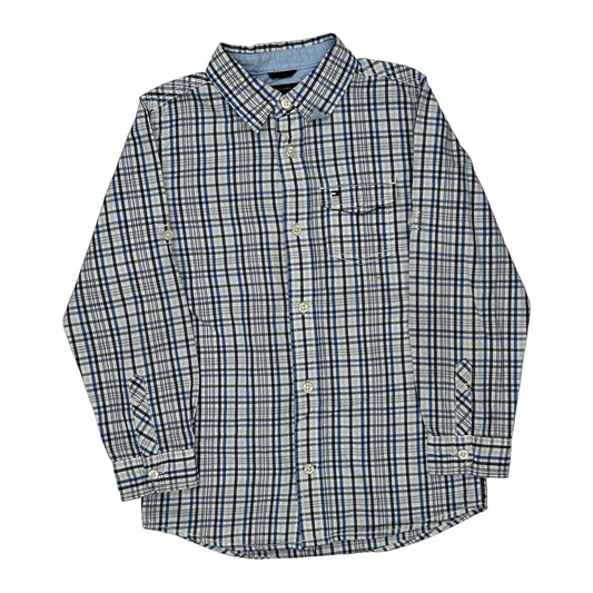Age 7 Tommy Hilfiger Checked Shirt - Medium Blue Cotton