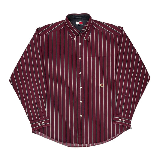 Tommy Hilfiger Striped Shirt - Large Burgundy Cotton