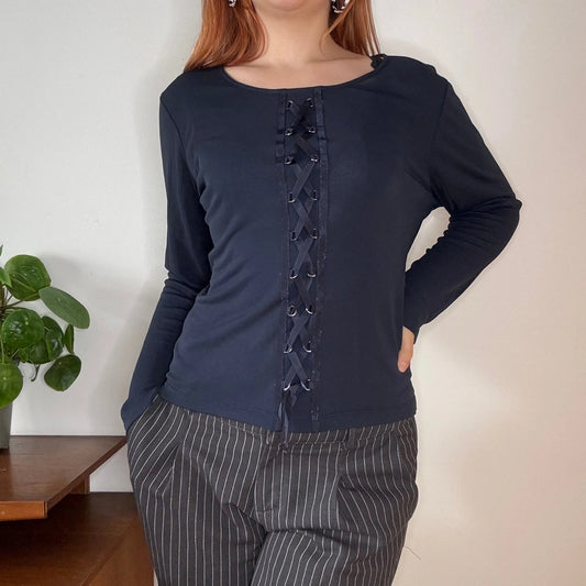Vintage navy Carla Ferroni Long Sleeve Top - womens medium