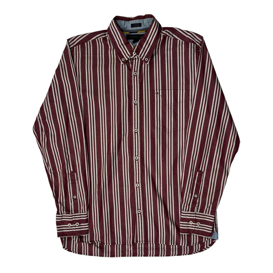 Tommy Hilfiger Striped Shirt - Medium Burgundy Cotton