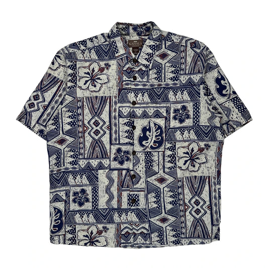 Kahala Floral Hawaiian Shirt - Large Blue Cotton