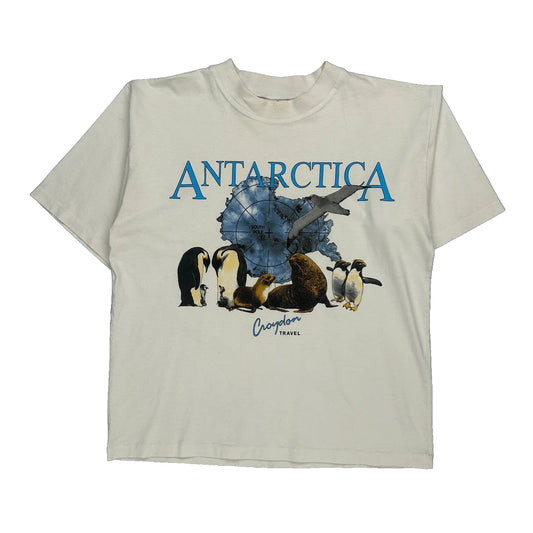 Antarctica Travel Jagged Single Stitch T-Shirt - Medium Cream Cotton