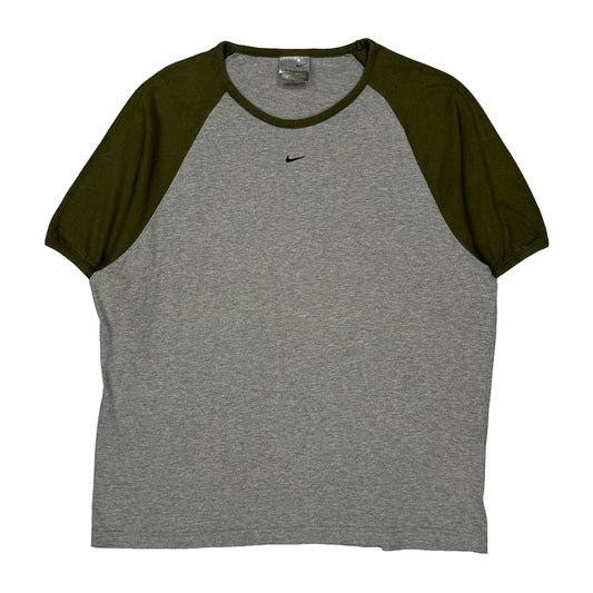 Made In Greece Nike Raglan Centre Swoosh T-Shirt - Large Grey Cotton
