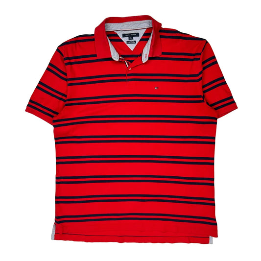 Tommy Hilfiger Striped Polo Shirt - XL Red Cotton