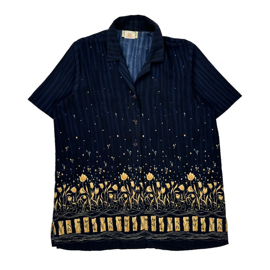 Unbranded Floral Short Sleeve Shirt - XL Gold Cotton