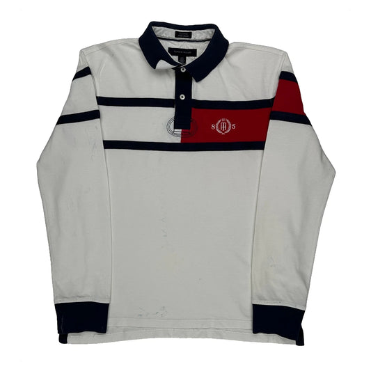 Tommy Hilfiger Striped Rugby Shirt - Large White Cotton