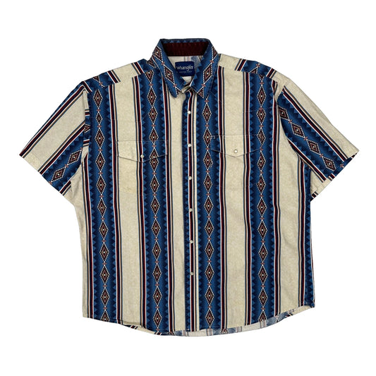 Wrangler Striped Short Sleeve Shirt - XL Blue Cotton