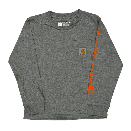 Age 5 Carhartt Spellout Long Sleeve T-Shirt - XS Gray Cotton