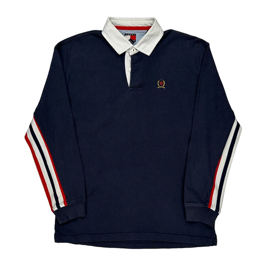 Tommy Hilfiger Striped Rugby Shirt - Medium Navy Cotton