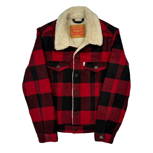 Vintage Sherpa Lined Levis Checked Jacket - XS Red Cotton