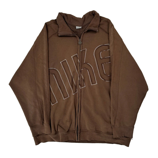 Vintage Nike Spellout Track Jacket - 2XL Brown Cotton