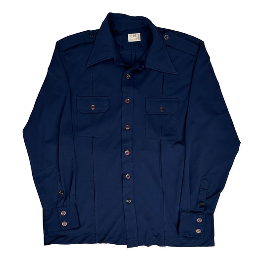 70S Unbranded Shirt - Large Navy Polyester
