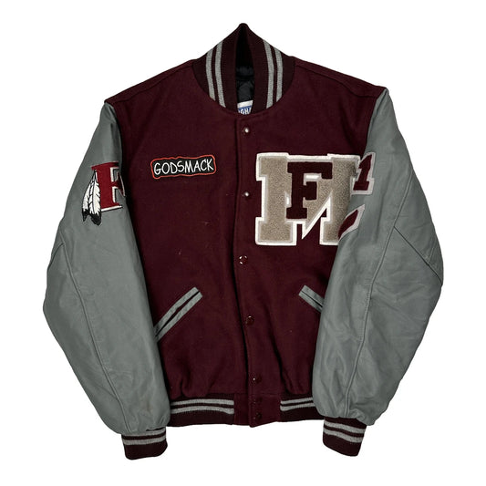 Falls Indians Burghardt College Varsity Jacket - Small Burgundy Wool Blend