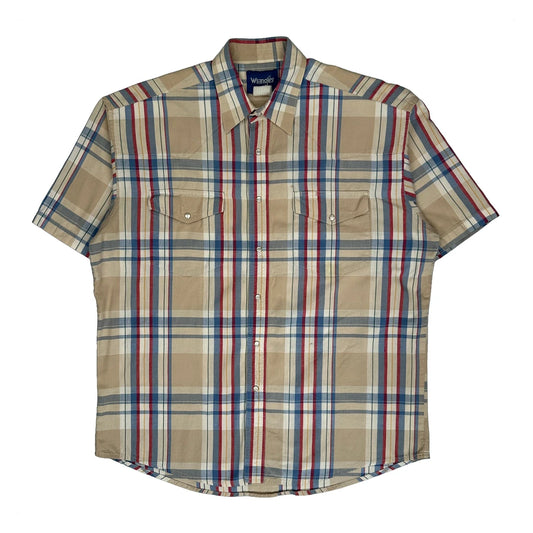 Wrangler Checked Short Sleeve Shirt - XL Beige Cotton