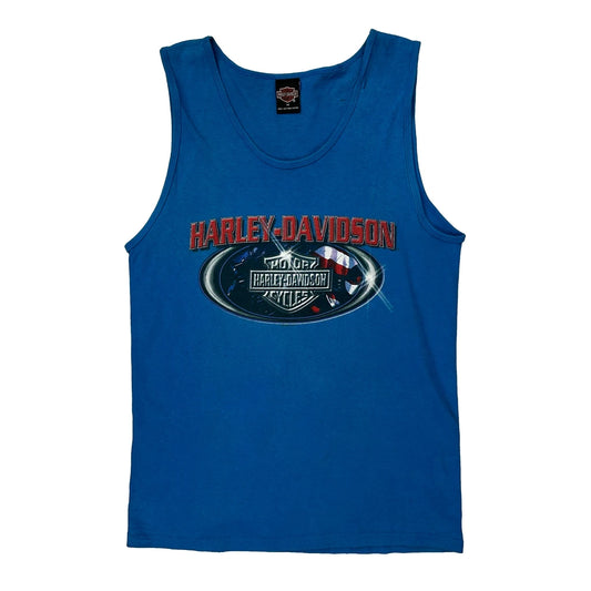 Appleton, Wi Harley Davidson Graphic Vest - Medium Blue Cotton