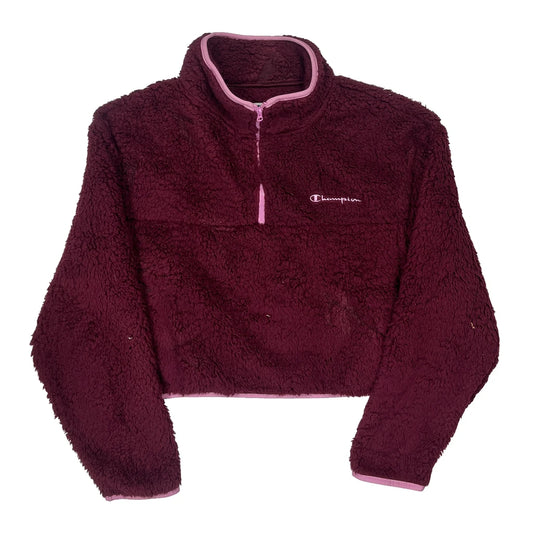 Champion Cropped Fleece 1/4 Zip - XL Burgundy Polyester