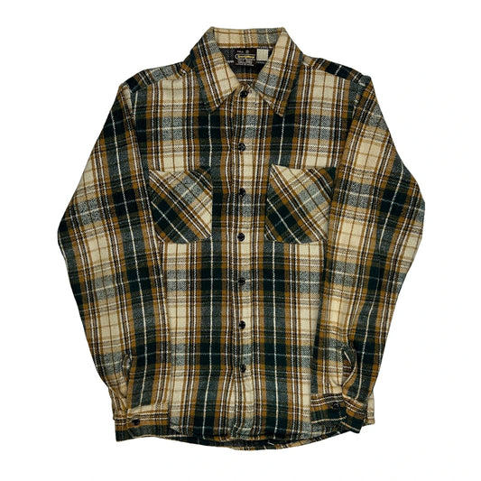 Sears Checked Flannel Shirt - Small Green Cotton