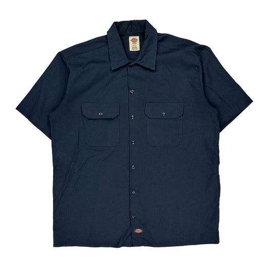 Flex Dickies Short Sleeve Shirt - Large Navy Cotton Blend