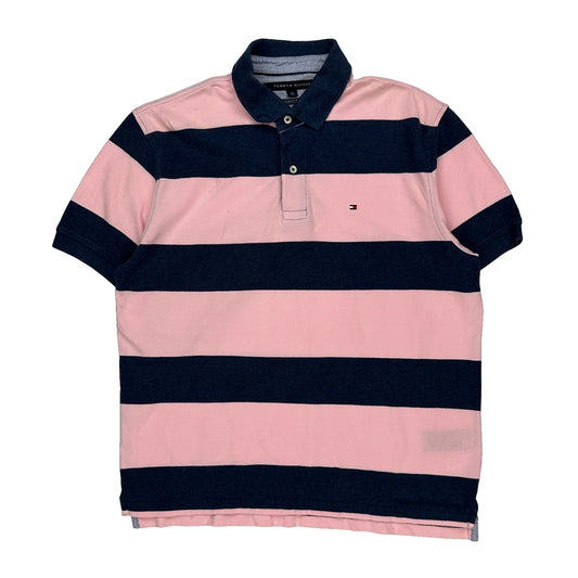 Tommy Hilfiger Striped Polo Shirt - Large Navy Cotton