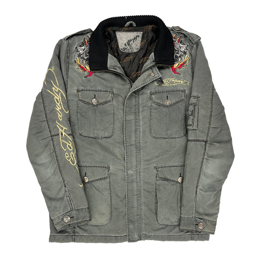 Dead Or Alive Ed Hardy Graphic Jacket - Large Grey Cotton