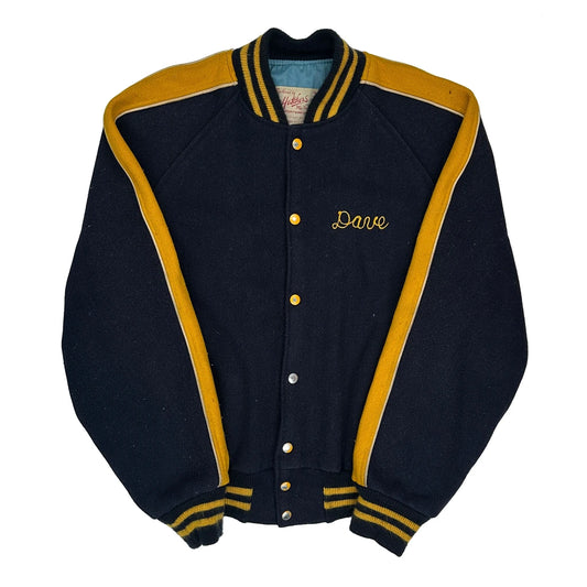 60S 70S Made In USA Hatchers Speed & Machine Shop Varsity Jacket - XL Black Wool