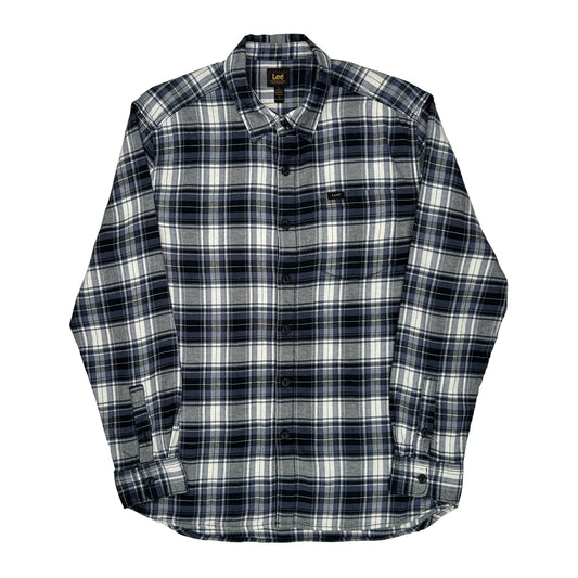 Lee Checked Flannel Shirt - Large Gray Cotton