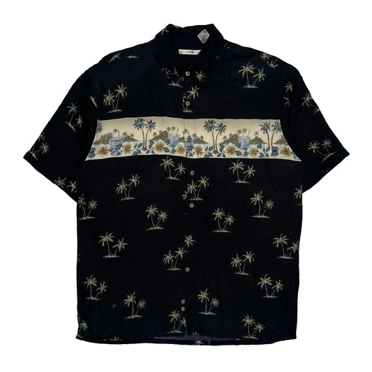 Palm Tree Pattern Campia Floral Hawaiian Shirt - Large Black Viscose