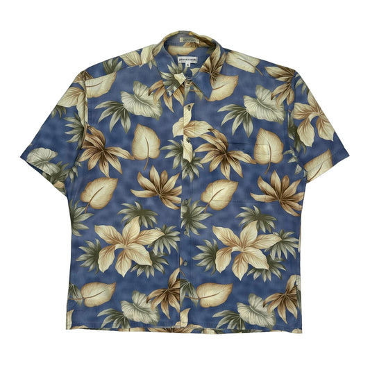 Pierre Cardin Floral Hawaiian Shirt - XL Blue Cotton