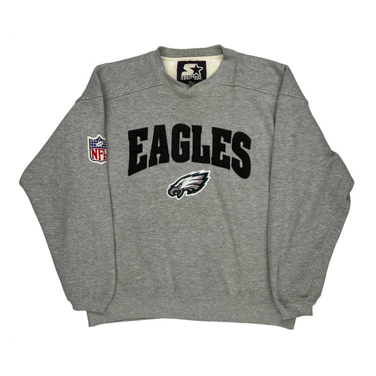 Eagles Starter Nfl Sweatshirt - Large Grey Cotton Blend