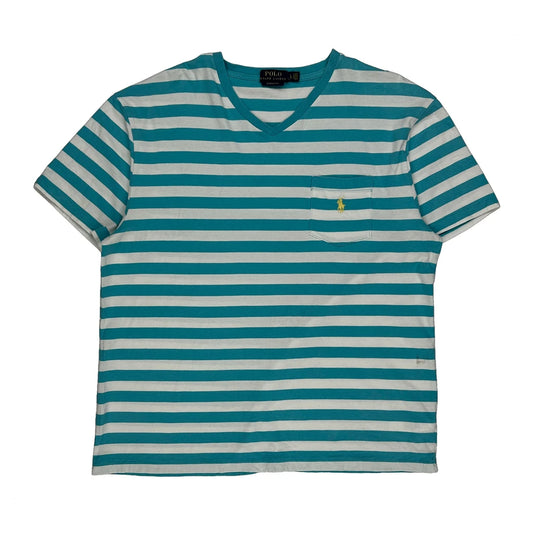 Vintage Polo By Ralph Lauren Striped T-Shirt - Medium Blue Cotton