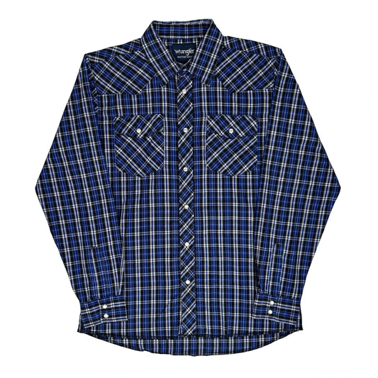 Wrangler Checked Flannel Shirt - Small Blue Cotton