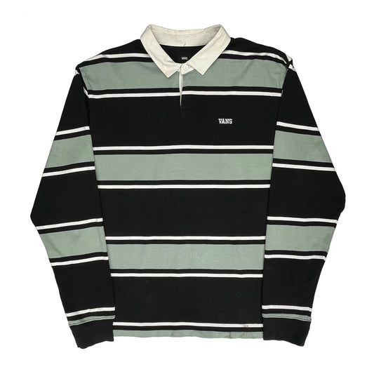 Vintage Vans Striped Rugby Shirt - XL Black Cotton