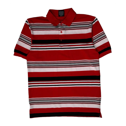 Vintage Unbranded Striped Polo Shirt - Medium Red Cotton